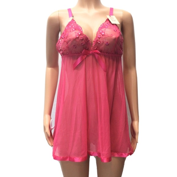 Spree Intimates Hot Pink Babydoll Lingerie Set - Picture 2 of 11